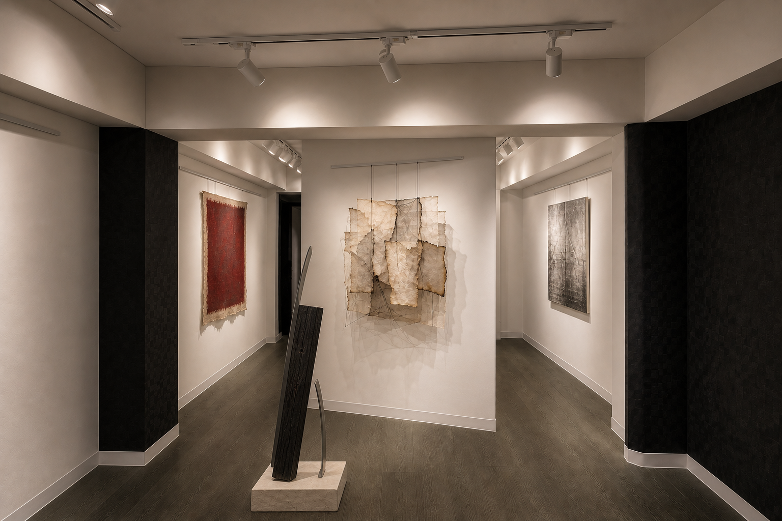 Original paper, timber and metal installation at Gallery ZHE